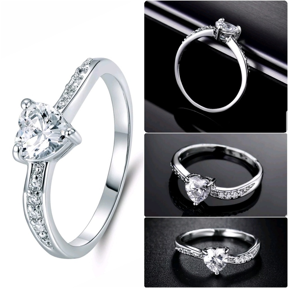 18k White Gold Filled Heart Shaped Sapphire Crysta